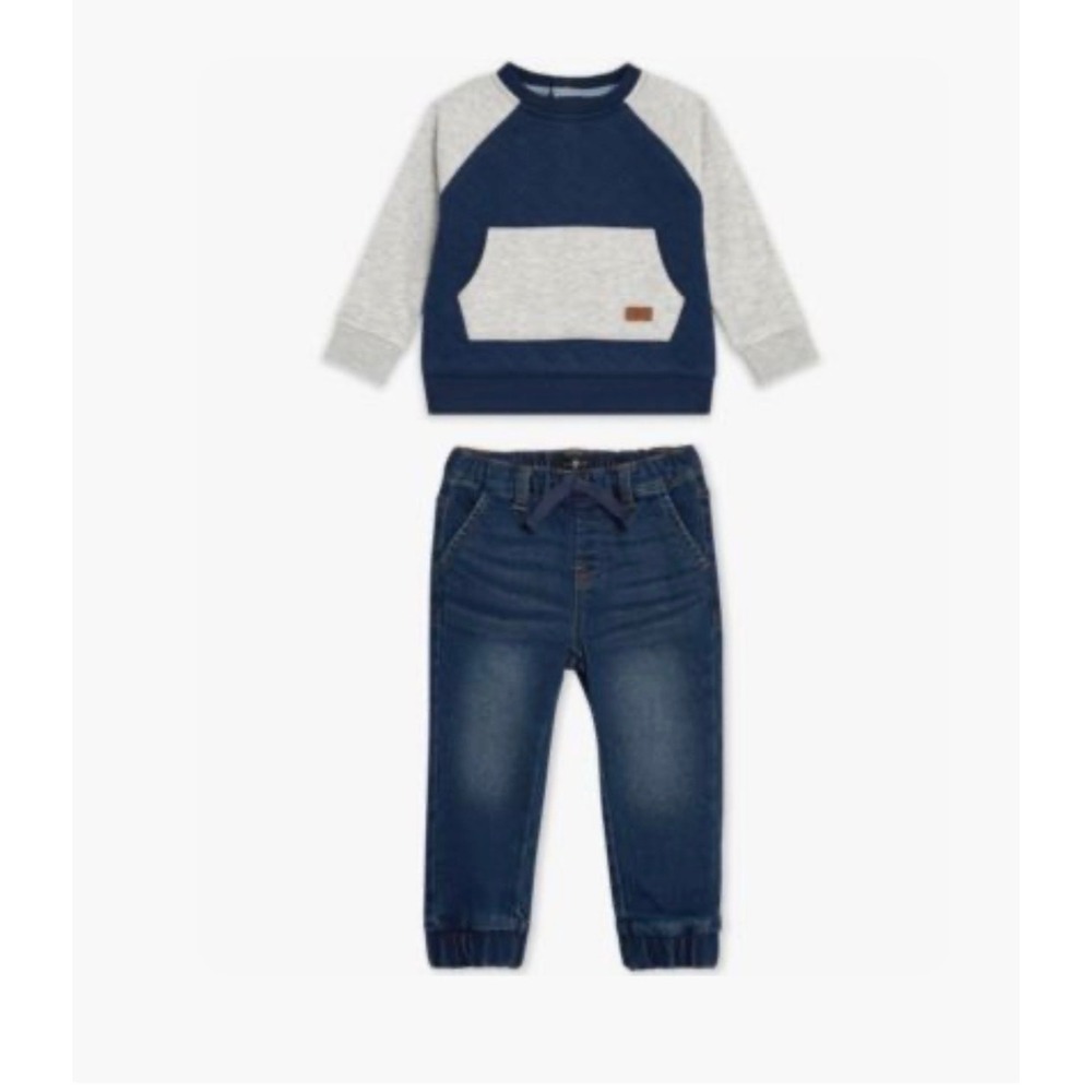 Boys 7 For All Mankind Quilted Sweatshirt and Pants 2-Piece Set size 4 blue gray